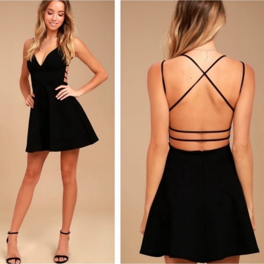 Lulu’s Black Strappy Back Stretchy Fit & Flare Mini Dress